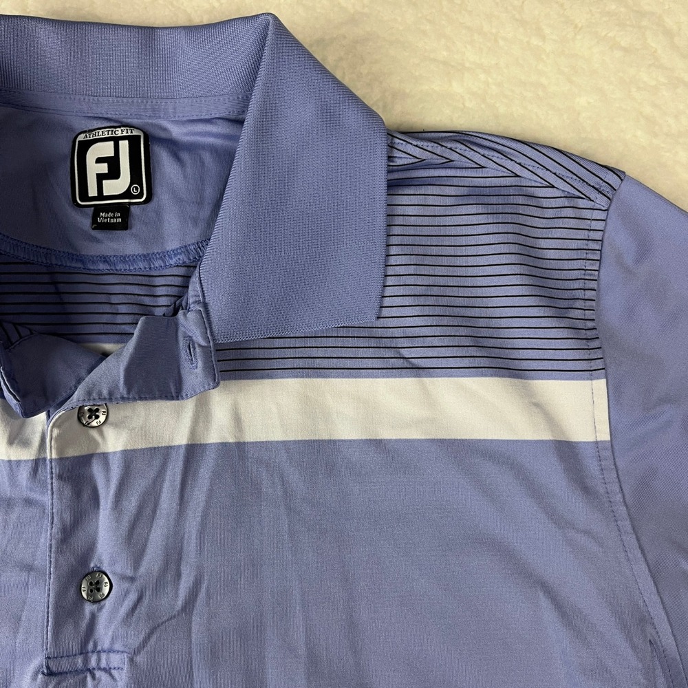 FootJoy FJ Athletic‎ Fit Golf Polo Shirt Men's Large Periwinkle Blue Stripe